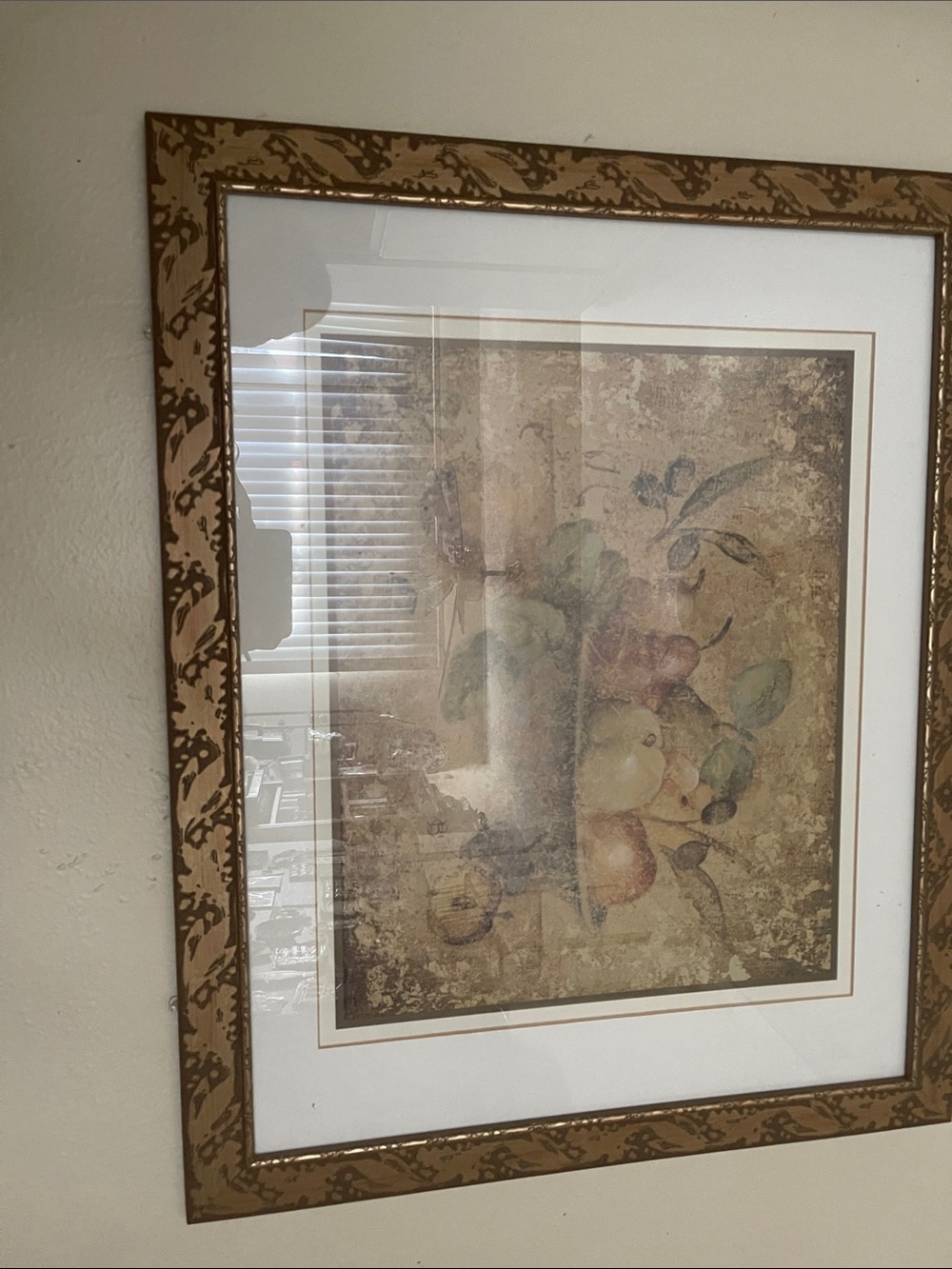 Classic Fruit Still Life Wall Art Print in Gold and Cream